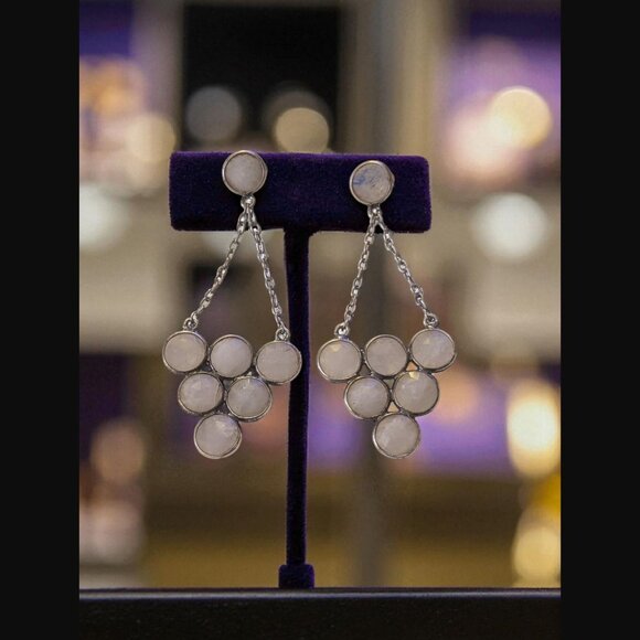 925 Sterling Silver Moonstone Triangle Drop Dangle 2.5" Long Stud Earrings - Picture 9 of 13